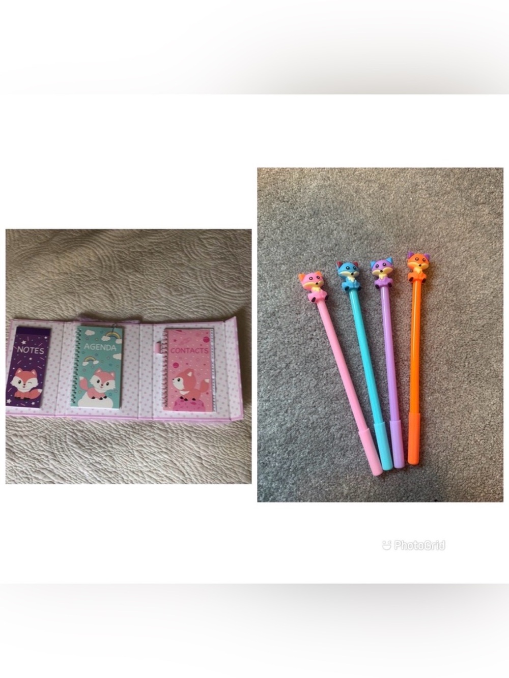 Cute fox Gel Pen Set with purple fur planner notes contact address inside